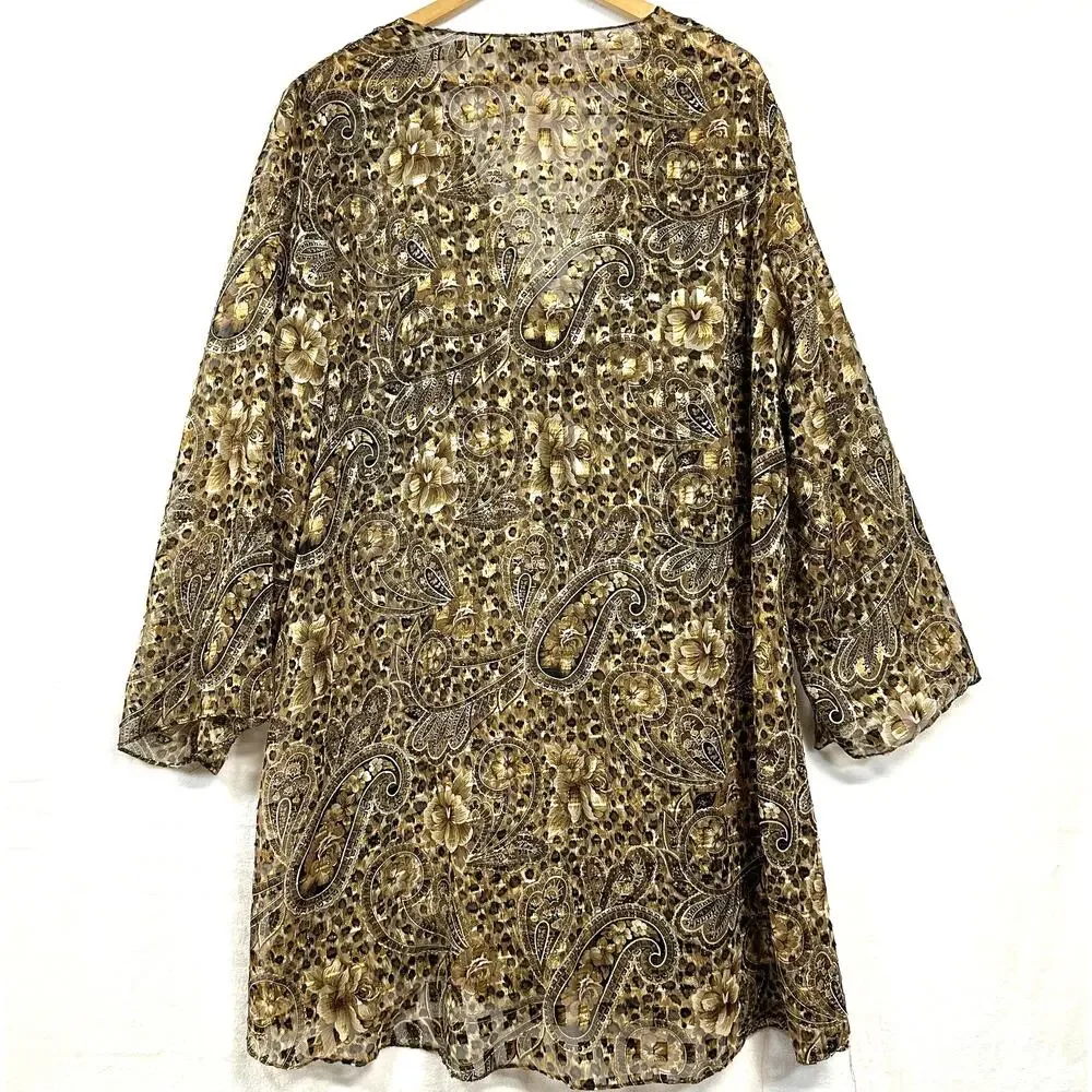 Vintage Maggie Barnes‎ Paisley Animal Print Clipdot Brown Flowy Cardigan Tied - Picture 5 of 9